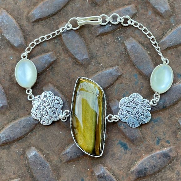 Handmade Tiger Eye Stone Bracelet Silver plated Wrist Band Wrist Jewelry New - Picture 3 of 8